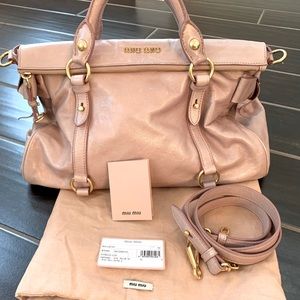 MIU MIU Vitello Lux Large Bow Bag in Mughetto